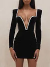 Sexy Slim Deep V-Neck Long Sleeve Velvet Mini Dress