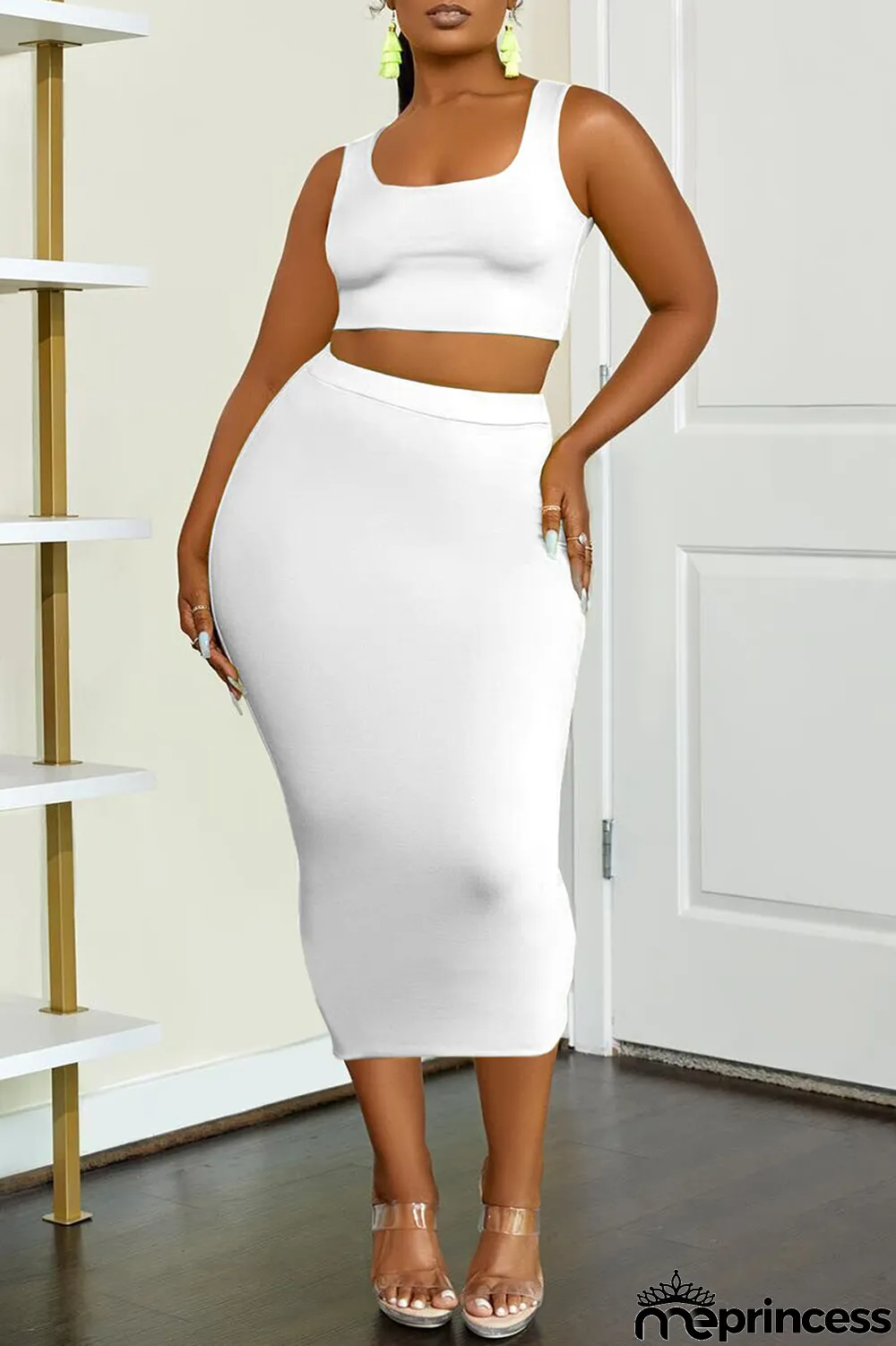 Rose Red Sexy Casual Solid Basic U Neck Sleeveless Two Pieces