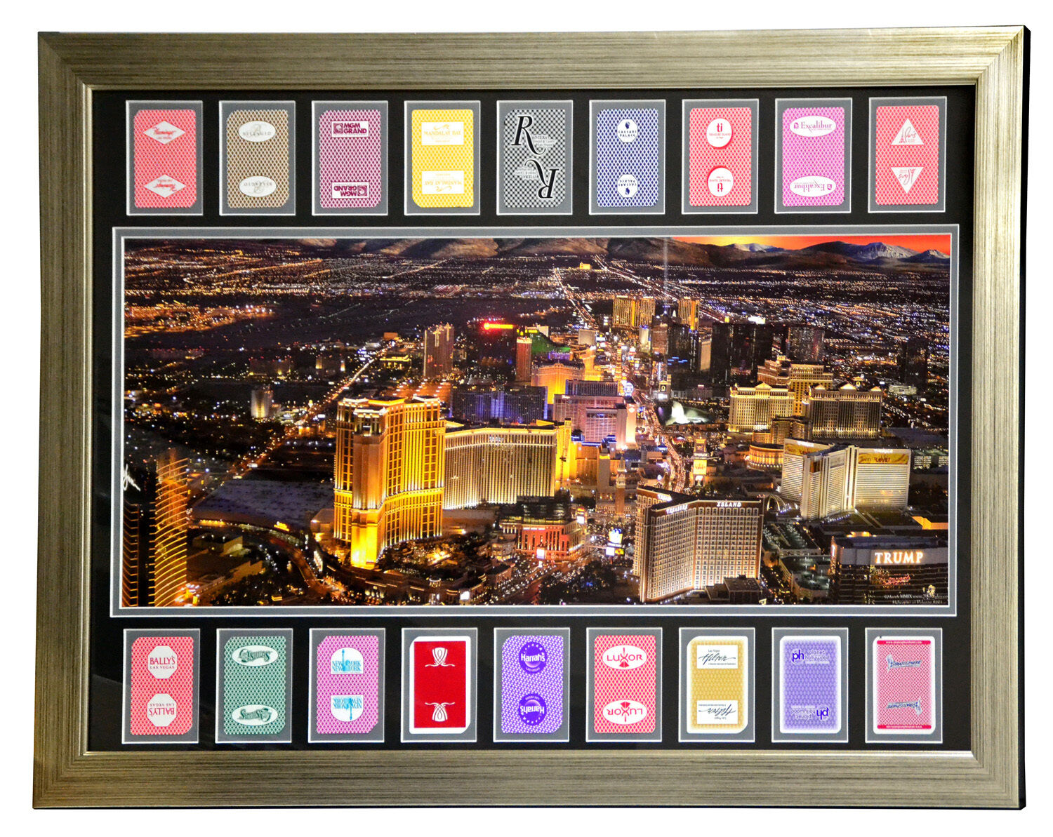 Las Vegas Hotels Authentic 18 Playing Cards Collage Framed #D/100 Pano Photo Poster painting