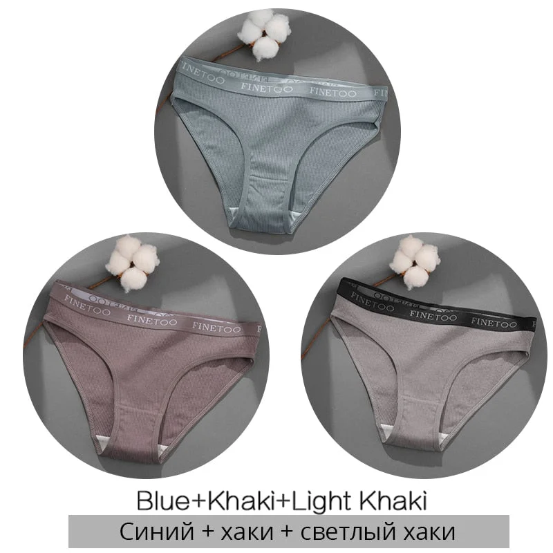 FINETOO 3PCS/Set Women's Underwear Cotton Panty Sexy Panties Female Underpants Solid Color Panty Intimates Women Lingerie M-2XL