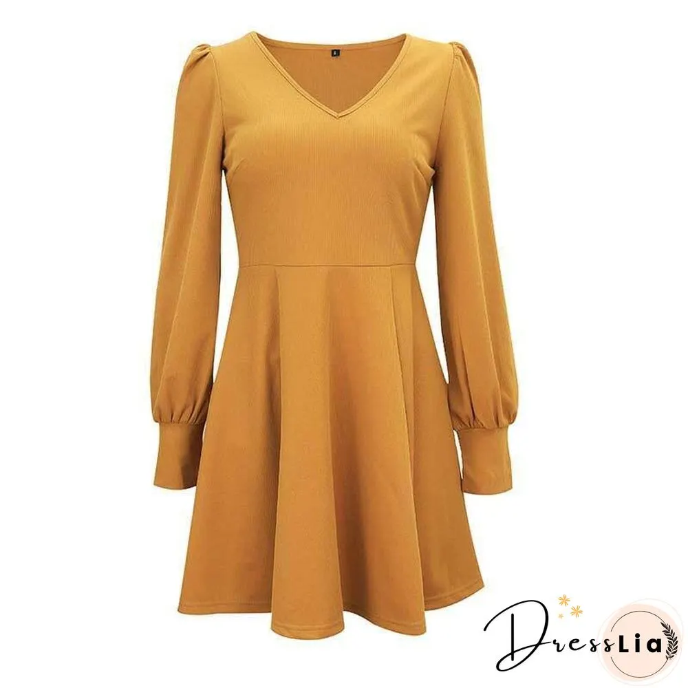 Spring Short Party Dress Women Elegant Line Ladies Sexy V-neck Long Sleeve Bodycon Beach