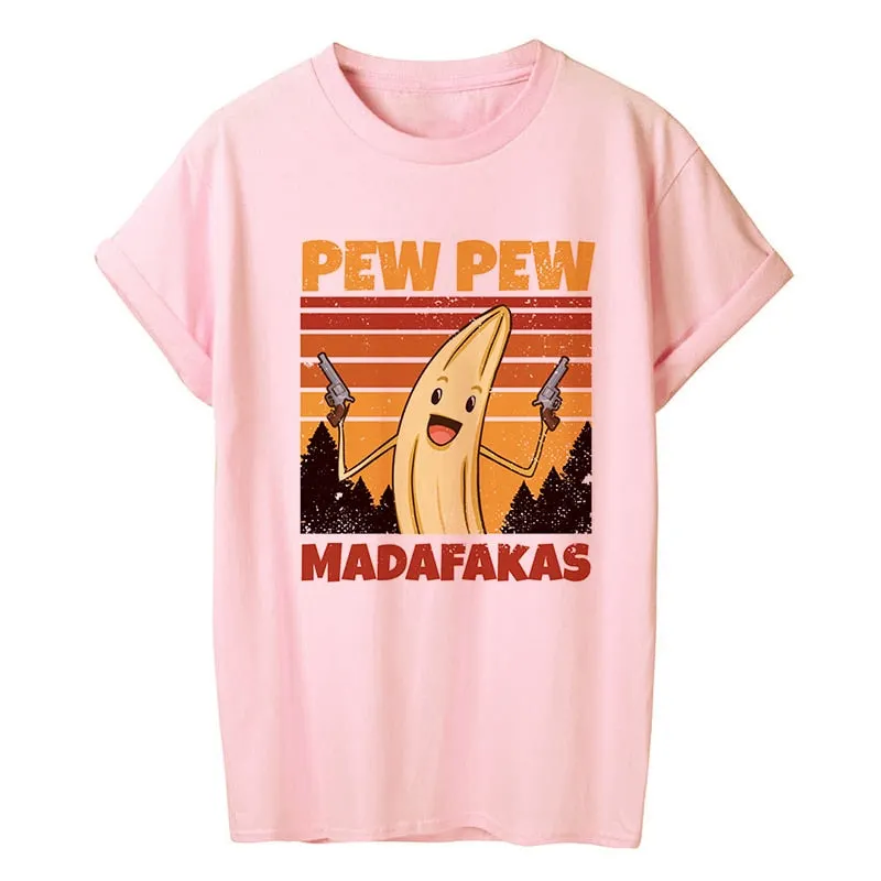 Murderous Black Cat With Gun Funny White T Shirt Pew Pew Madafakas Print T-shirt Women Short Sleeve Halloween Top Female Tshirt