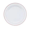 10 Pack | 10" Très Chic Rose Gold Rim White Plastic Dinner Plates, Disposable Party Plates