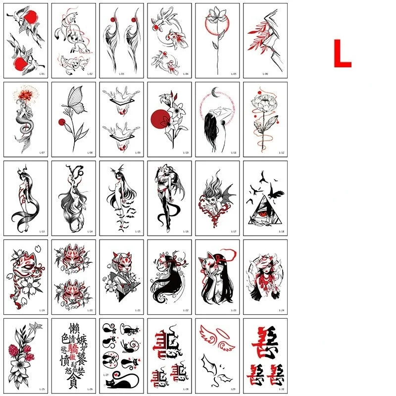 30pcs Ankle Black Line Body Art Flash Fake Waterproof Temporary Tattoos Women Arm Leg Chest Tatto Stickers Custom Flower Tatoos