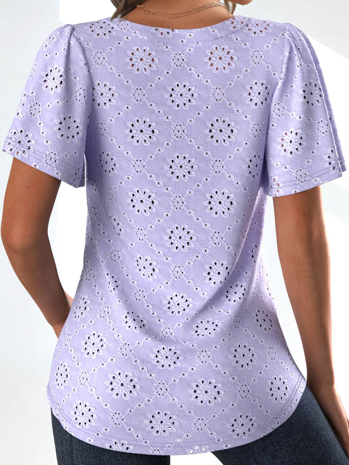 Women Half Sleeve V-neck Solid Color Dress