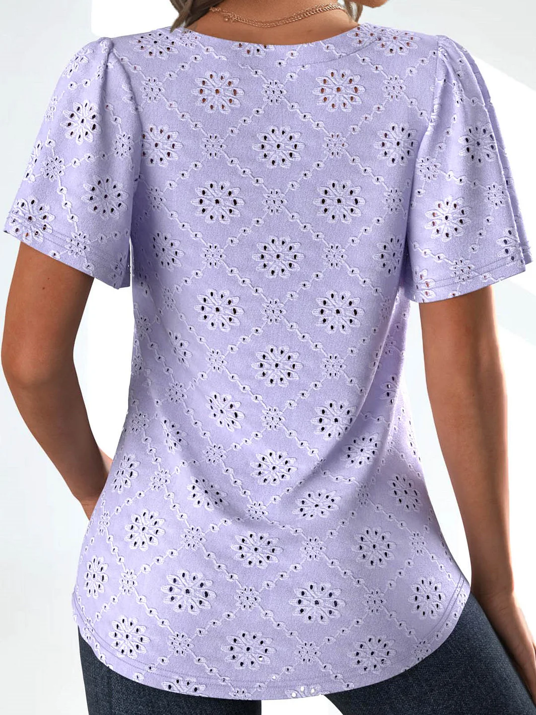 Women Half Sleeve V-neck Solid Color Dress