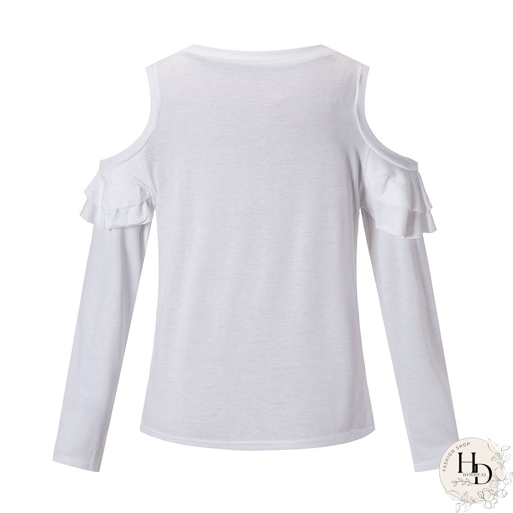 Crew Neck Regular Fit Casual Frill Sleeve Tops