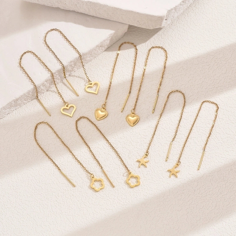 1 Pair IG Style French Style Sweet Starfish Heart Shape Flower 201 Stainless Steel Ear Line
