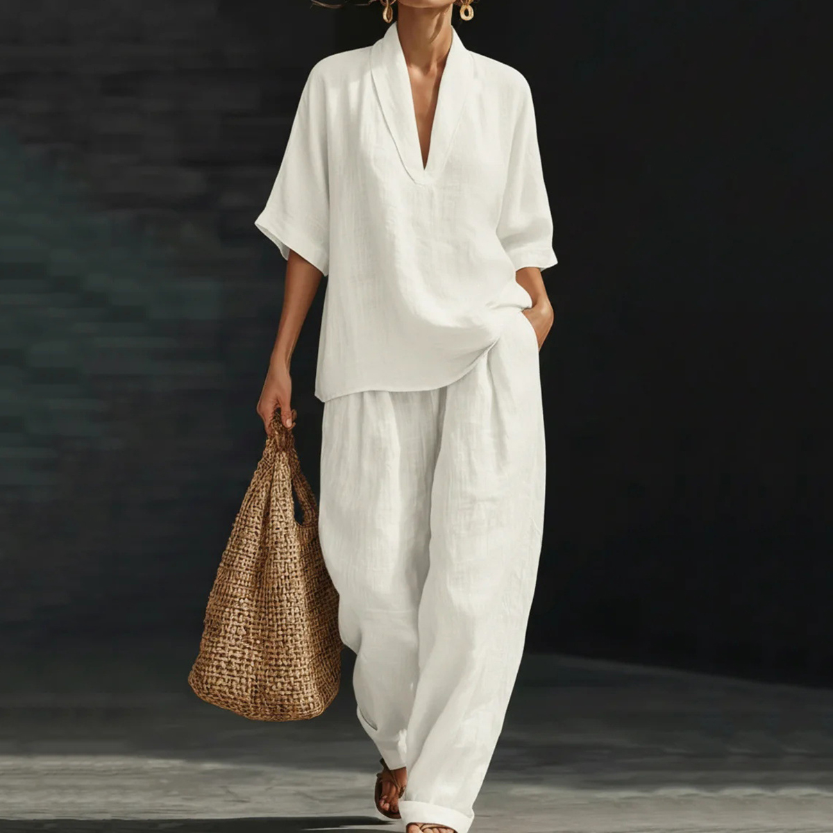 Women's Casual Cozy Minimalist Linen Two-piece Set wearshes