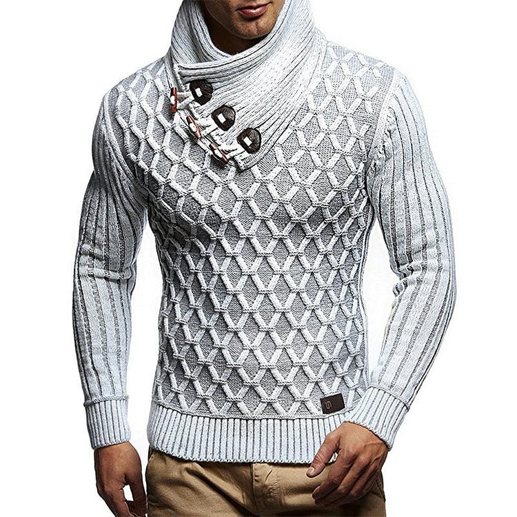 Men's Leather Ring Turtleneck Knitting Sweater Pullover