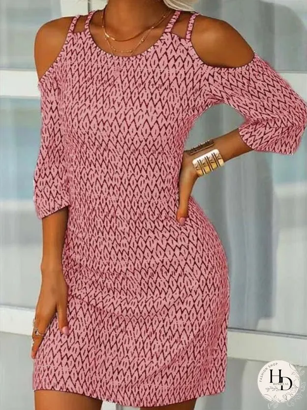 Dresses Printed Off-Shoulder Mid Sleeve Dress for Women