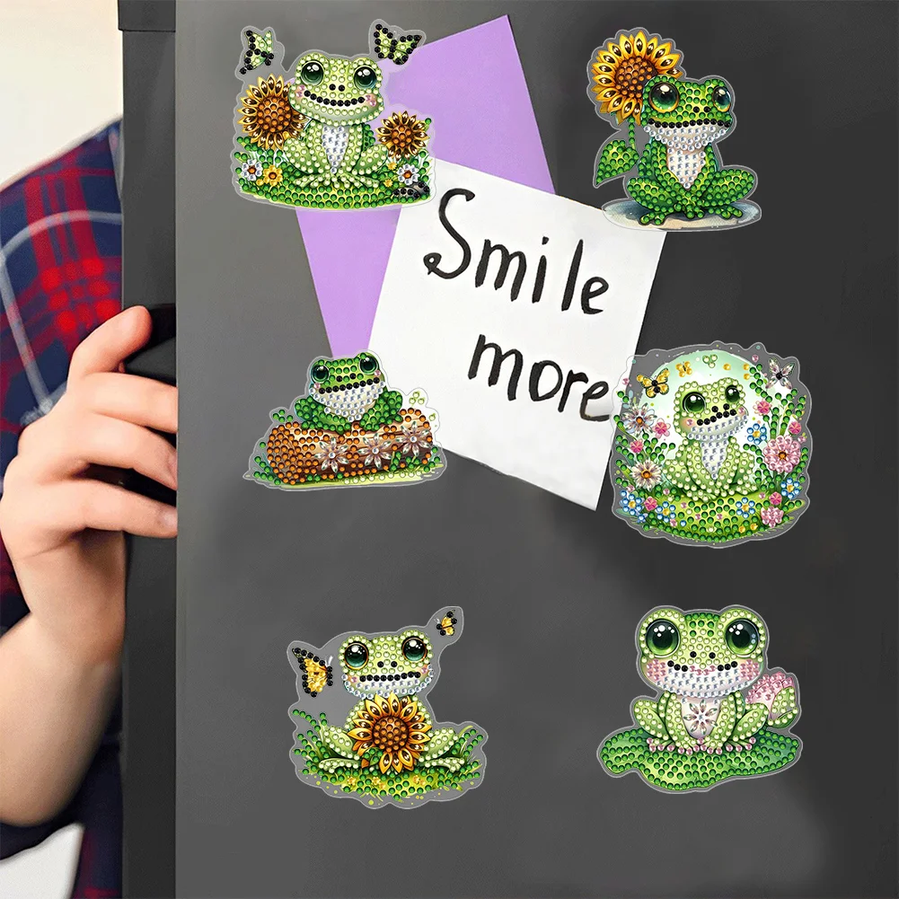  6 Pcs Sunflower Frog Diamond Painting Cartoon Fridge Magnetic Stickers