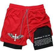 Men's Casual Athletic Compression Quick Dry Shorts Workout Running Double Layer Pants