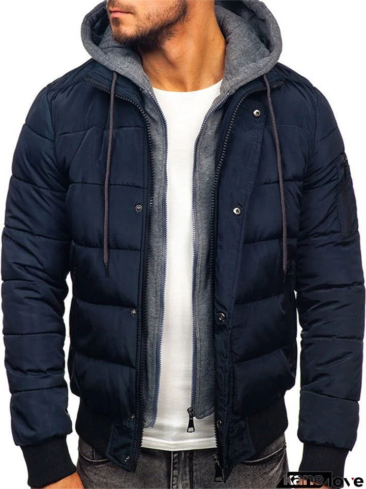Men's Zip Pocket Cozy Puffer Jacket Padded Coat With Hood