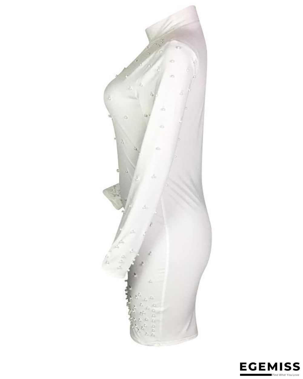 Beading Embellished Long Sleeve Bodycon Dress White Dresses | EGEMISS