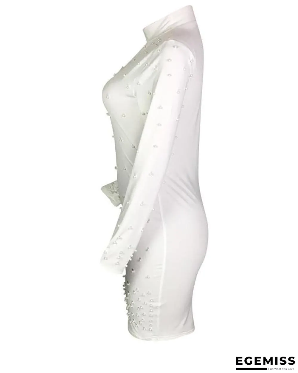 Beading Embellished Long Sleeve Bodycon Dress White Dresses | EGEMISS