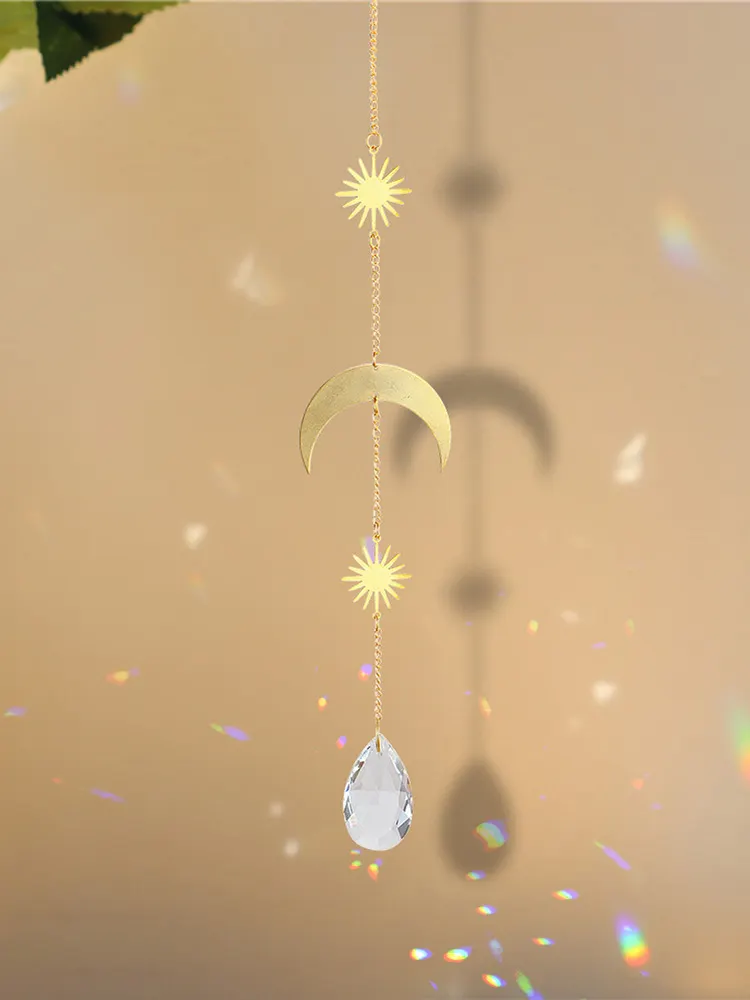 1/5pcs Hanging Moon Sun Heart Ball Light Catcher Crystal Outdoor Wind Chime