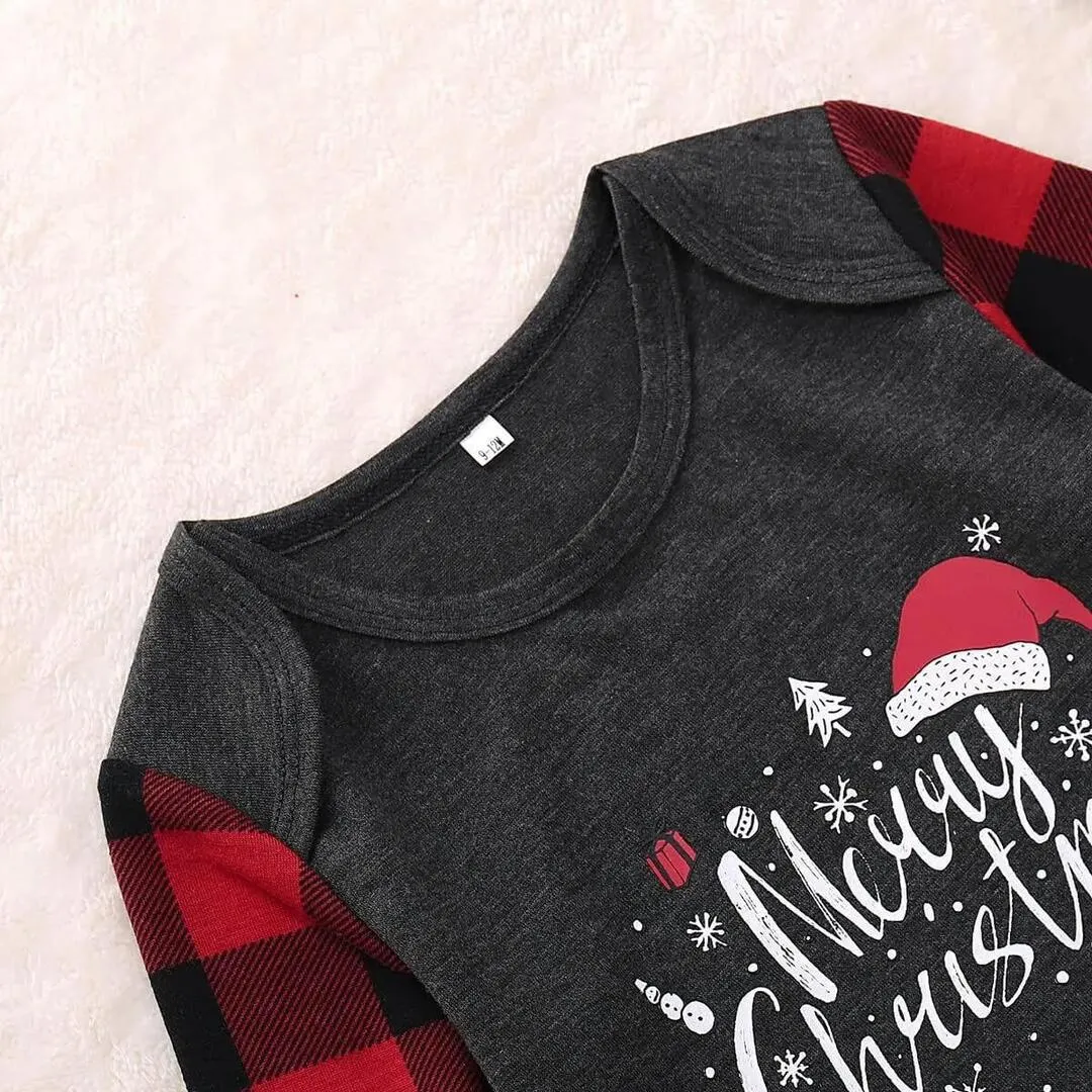 Christmas Hat Print and Buffalo Plaid Family Matching Pajamas Sets