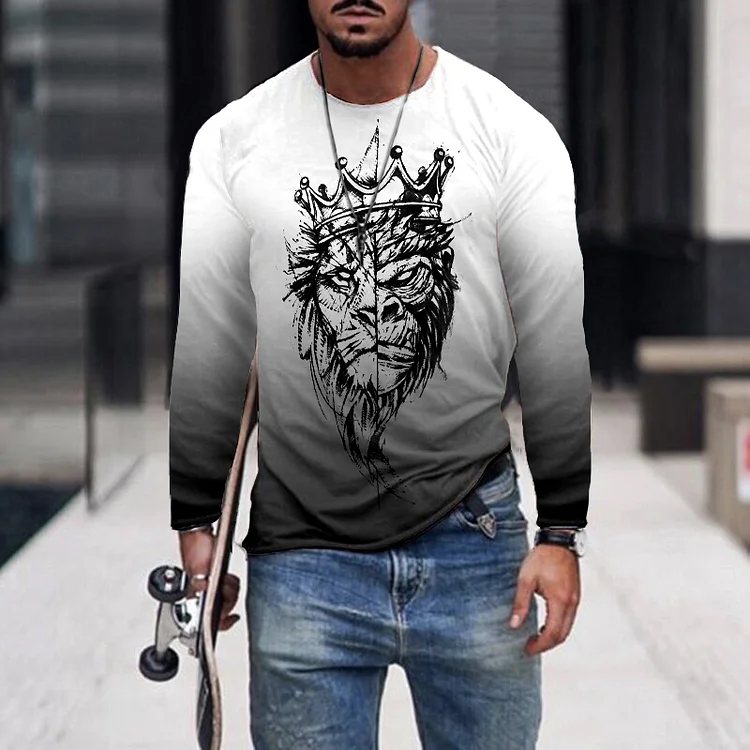 Leisure Gray And White Gradient Long Sleeves T-Shirt