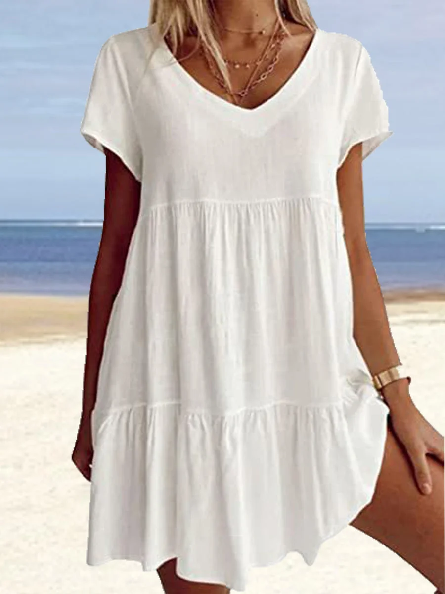 Women's Short Sleeve V-neck Mini Dress