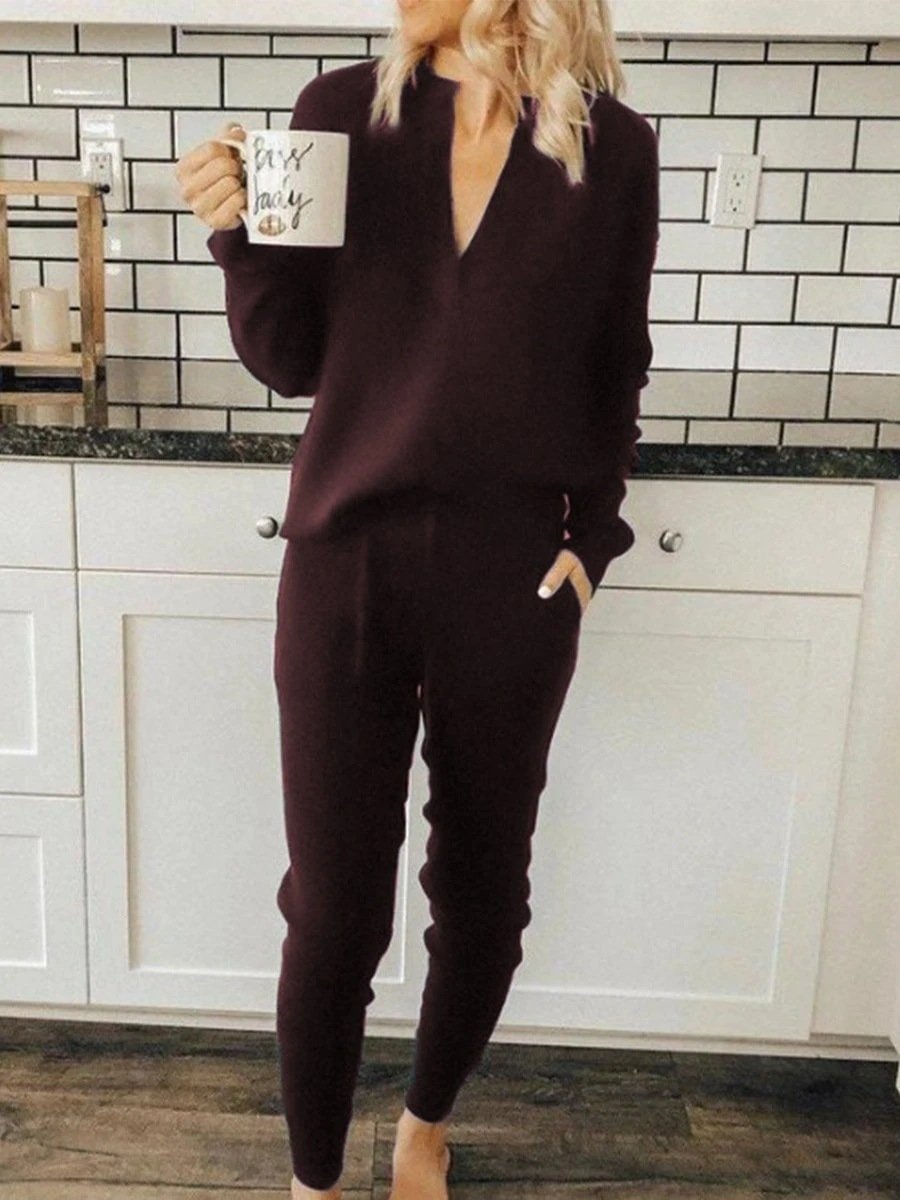 Elegant VNeck Top+Pants Suits