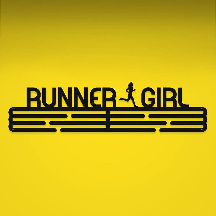 RUNNER GIRL Medal Hanger Display – Powder coated (matte black) – Large / 430mm / 48 Medals