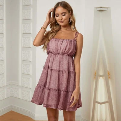 Women's Sling Solid Color High Waist Cake Skirt