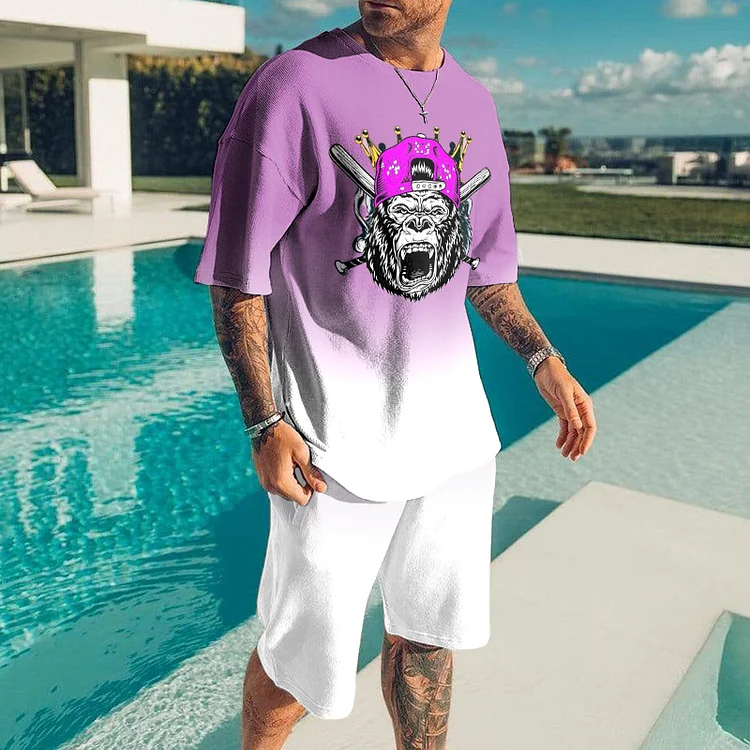 Purple Gradient T-Shirt And Shorts Two-Piece Set