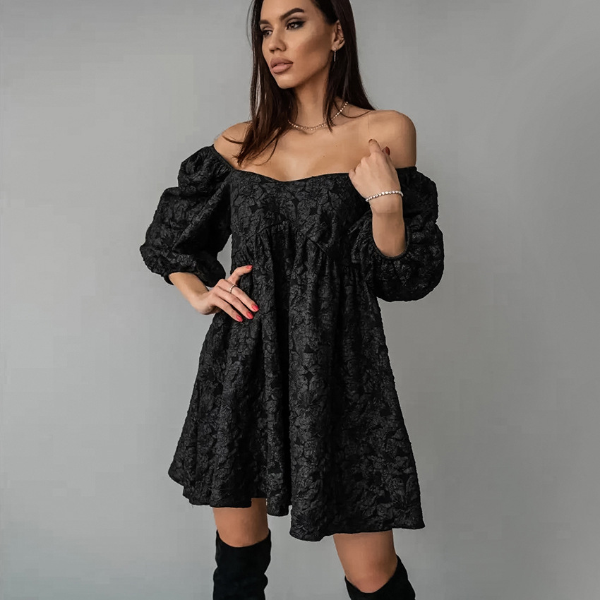Ootddress Jacquard V-neck Dress For Women Bubble Sleeve Niche Design Solid Color Loose Fashion Ladies Short Dress 2025 Summer New