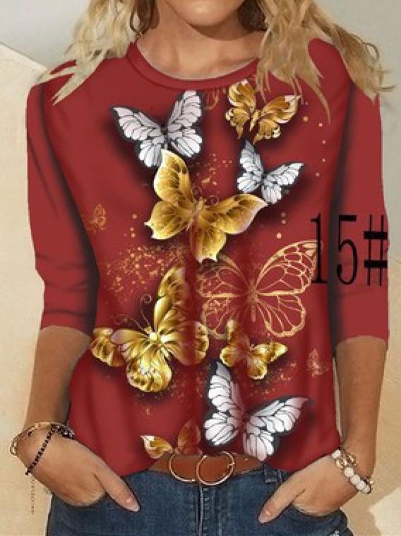 Women Long Sleeve Scoop Neck Floral Printed Graphic Top