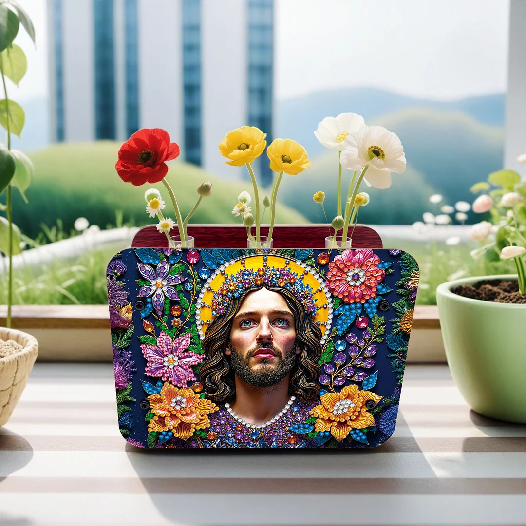 Jesus DIY Flower Vase Wooden Double Sided Desktop Diamond Art Kit for Home Decor