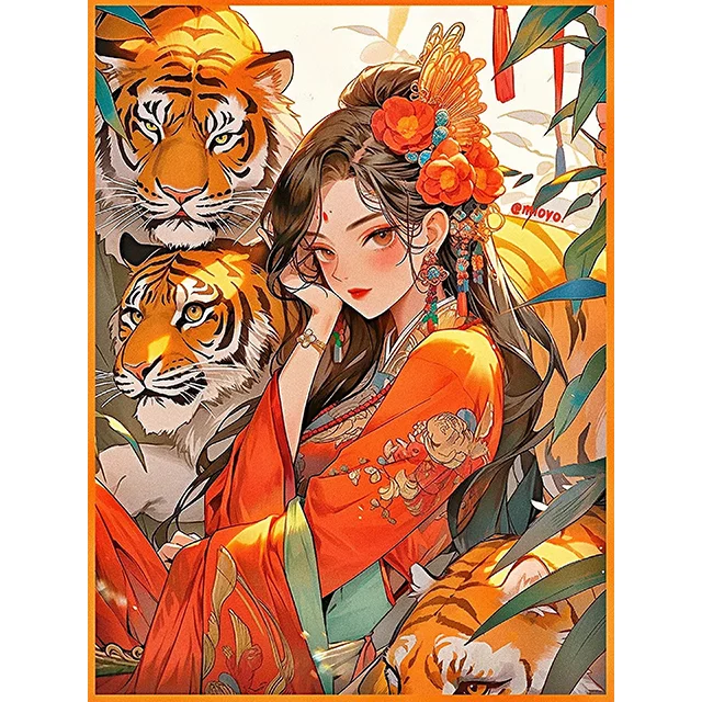 Ancient Girl Tiger 11CT Stamped Cross Stitch 50*60CM
