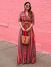 Bohemia Striped Shirt Maxi Dress