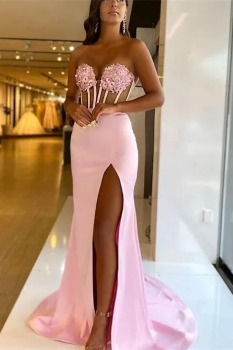 Bellasprom Mermaid Prom Dress Long Split With Lace Appliques Sweetheart