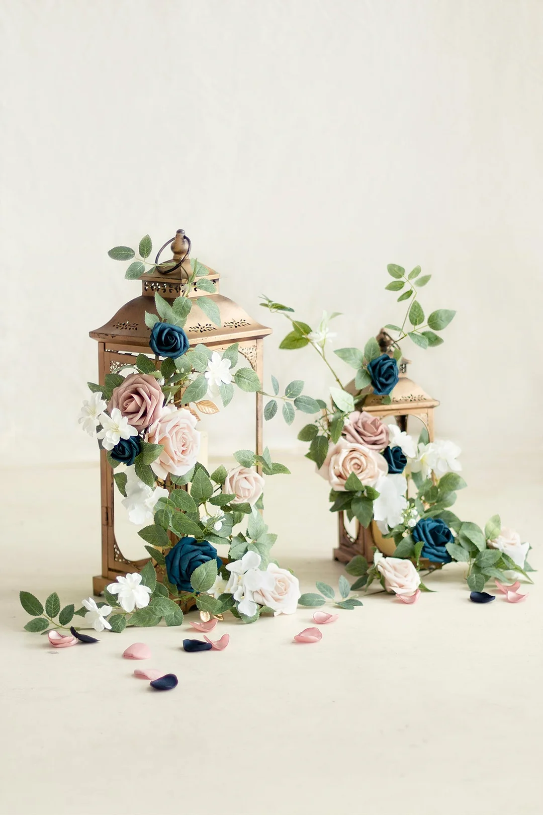 Lantern Floral Arrangements in Dusty Rose & Navy