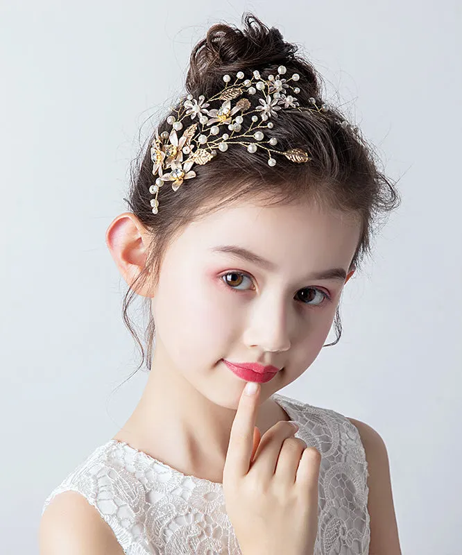 Stylish Gold Alloy Zircon Pearl Floral Leaf Girl Hairpin