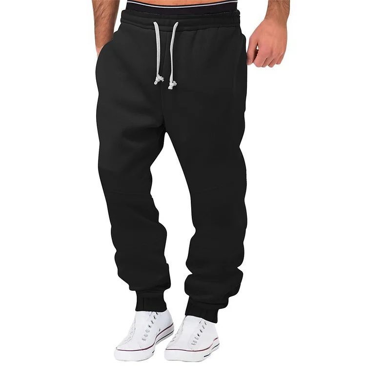 Casual Elastic Waist Patchwork Drawstring Slant Pockets Sweatpants