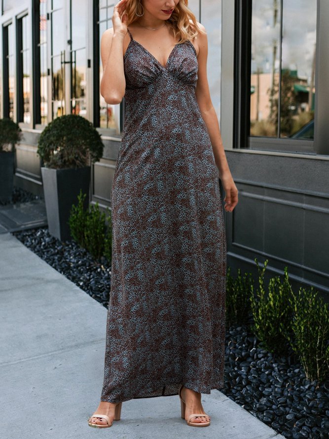 Brown Cold Shoulder V Neck Dresses Zaesvini