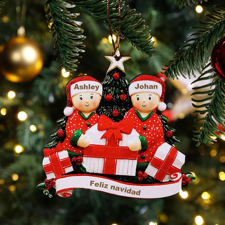 Navidad-Ornamento muñecos navideño de madera 2 nombres y 1 texto personalizados adorno de árbol