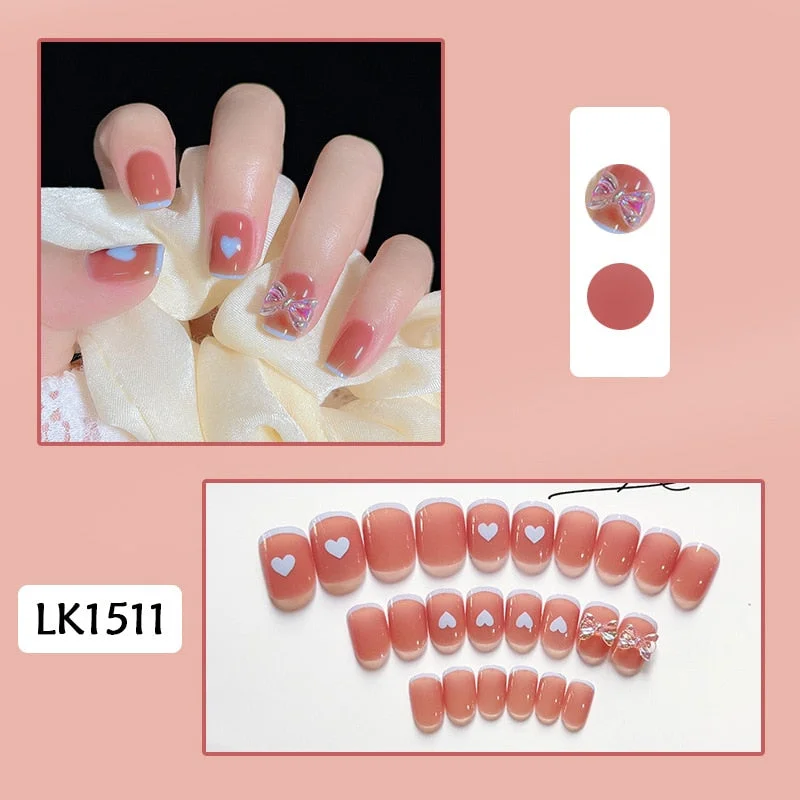 24pcs Butterfly Print Nails Patch Glue Type Long Paragraph Fashion Manicure Patch False Nails Save Time Nail Patch New SANA889-Nail Inspo