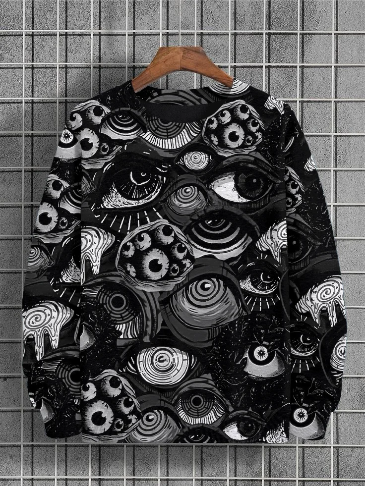 Men's Dark Gothic Horror Eyes Halloween Print Casual Sweatshirt
