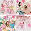 Birthday Decorations, NO DIY, Pre-Strung Happy Birthday Banner with Honeycomb Balls, Hanging Swirls, Circle Dots Garland, Happy Birthday Party Decorations for Women Men Boys Girls (Pink)