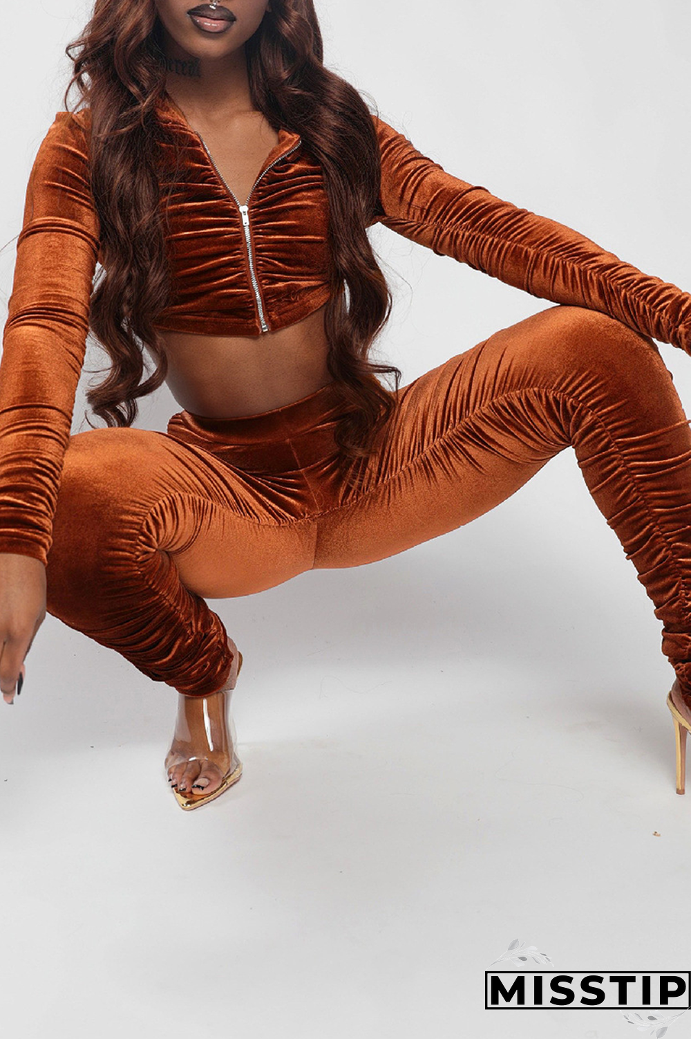 Black Street Solid Fold Hooded Collar Long Sleeve Two Pieces