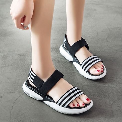 Fashionable breathable sandals pink elastic belt thick bottom sponge cake women's shoes 2021 new fish mouth flat shoes 35-40