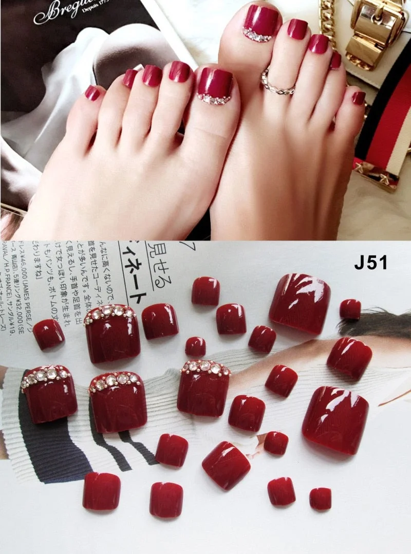 24 Pcs/Set Fresh Style Toe Fake Nails 3D Foot Full Toes Nail Art Tips False Nails  for Lady Girls Toenails Press on Nail-Nail Inspo
