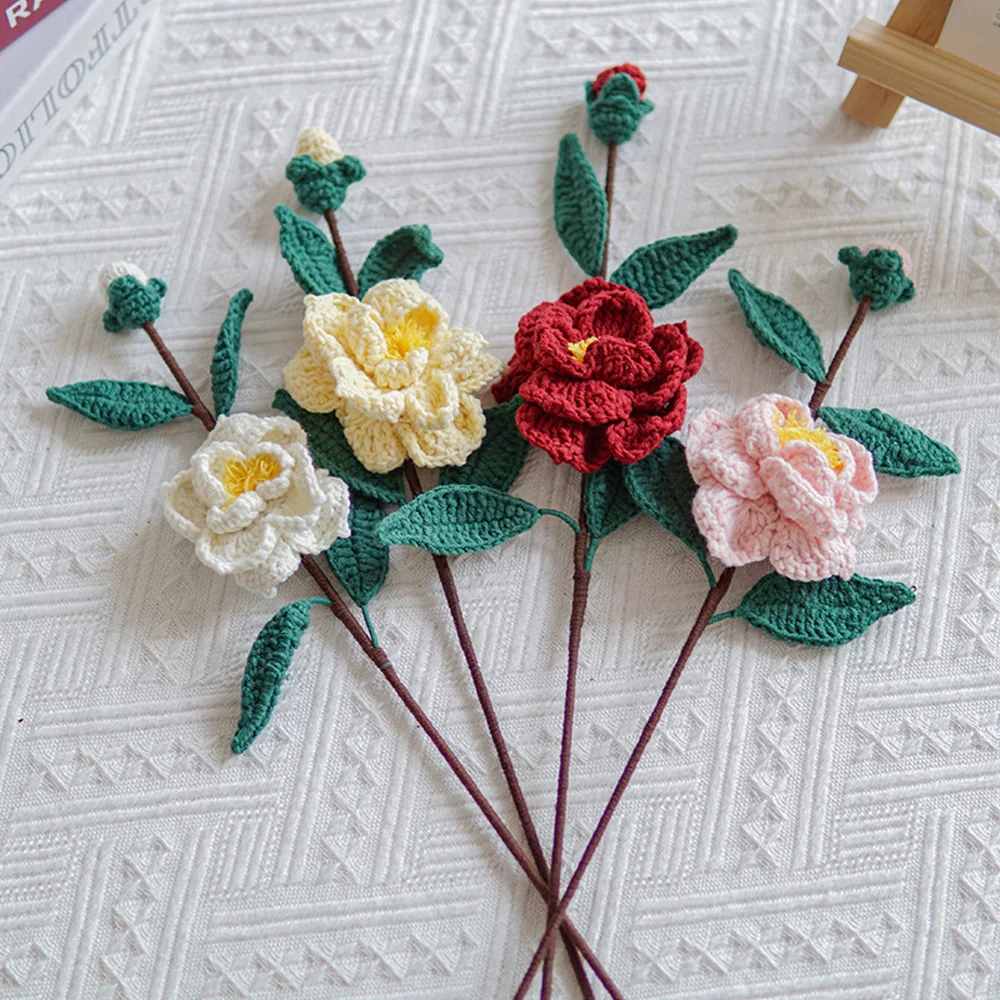 Romantic and Lasting Handwoven Camellia Bouquet Home Decor