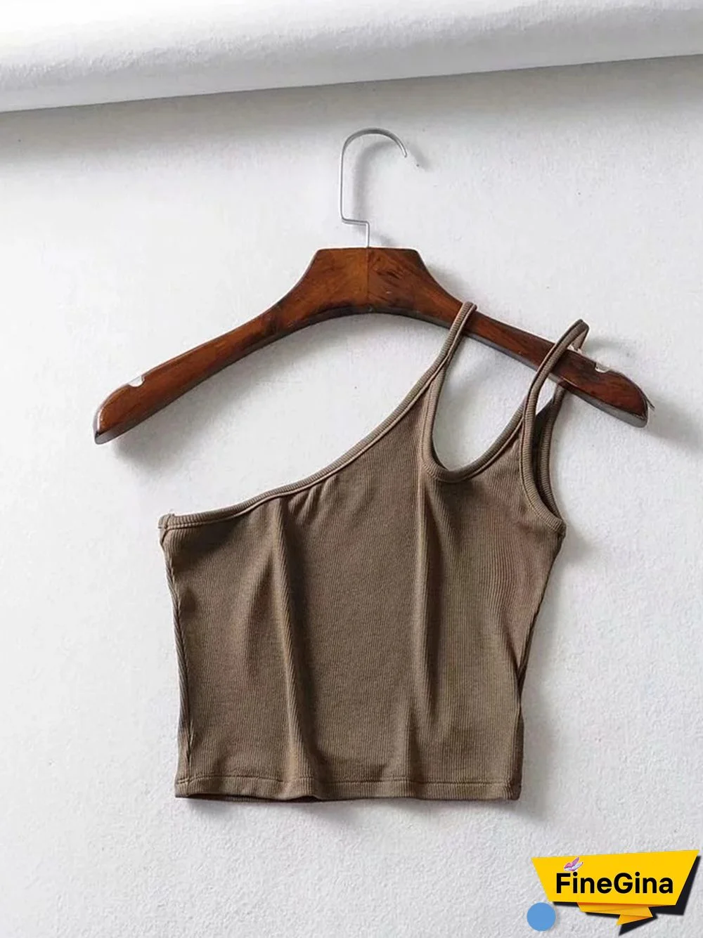 One Shoulder Ribbed Camis Women Summer Double Strap Slim Fit Tank Tops 90s Cool Girls Streetwear Strench Tees