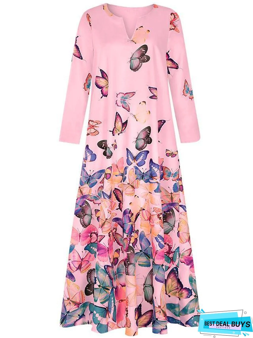 Women's Shift Dress Maxi Long Dress - Long Sleeve Butterfly Spring Fall Hot Loose White Yellow Blushing Pink Light Blue