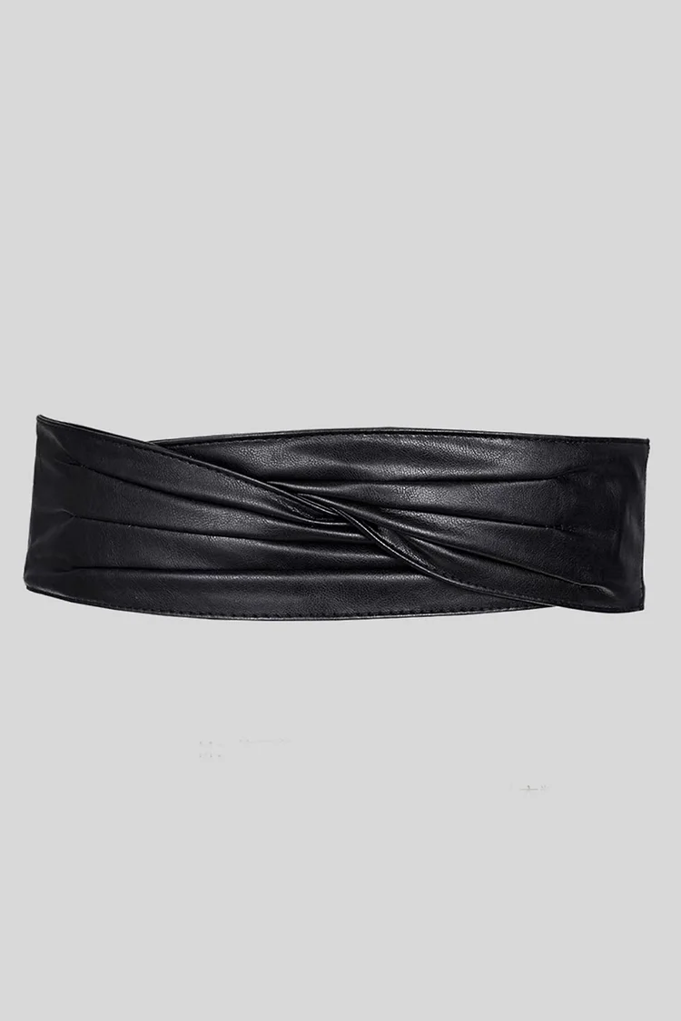 Fashionable Solid Color PU Leather Ruffled Wide Belt 2024 - Xpluswear