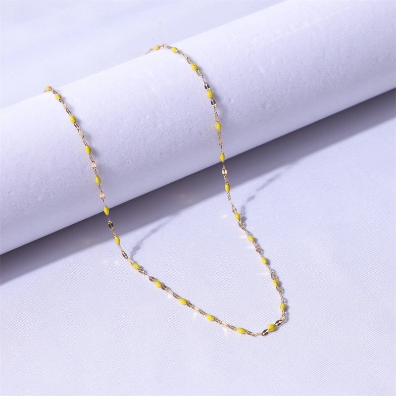 Sweet Color Block Titanium Steel Enamel Necklace